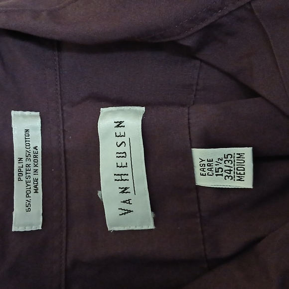 Van Heusen Plum Button Down Shirt Neck 15.5 - Picture 7 of 9